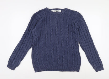 Jumpers Men's Blue M Cable-Knit Cotton Pullover