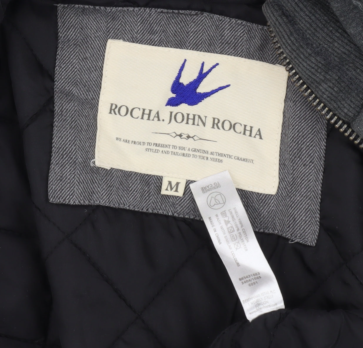 Mens UK Size M Rocha. John Rocha Grey Puffer Jacket