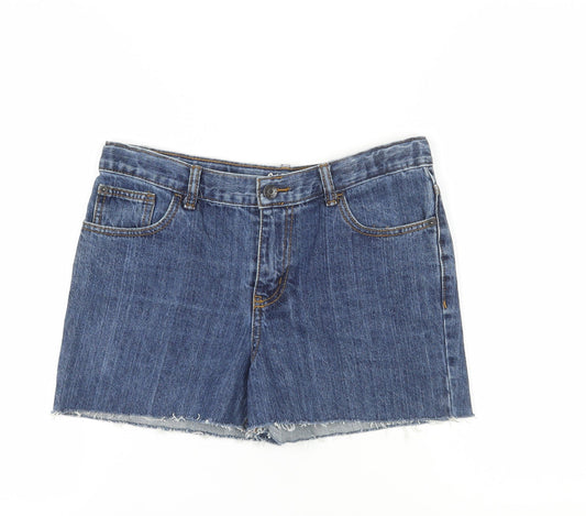 Additional front view of Cat & Jack Teen Blue Denim Cut-Off Shorts, size 14, Husky