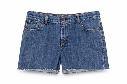 Front view of Cat & Jack Teen Blue Denim Cut-Off Shorts, size 14, Husky