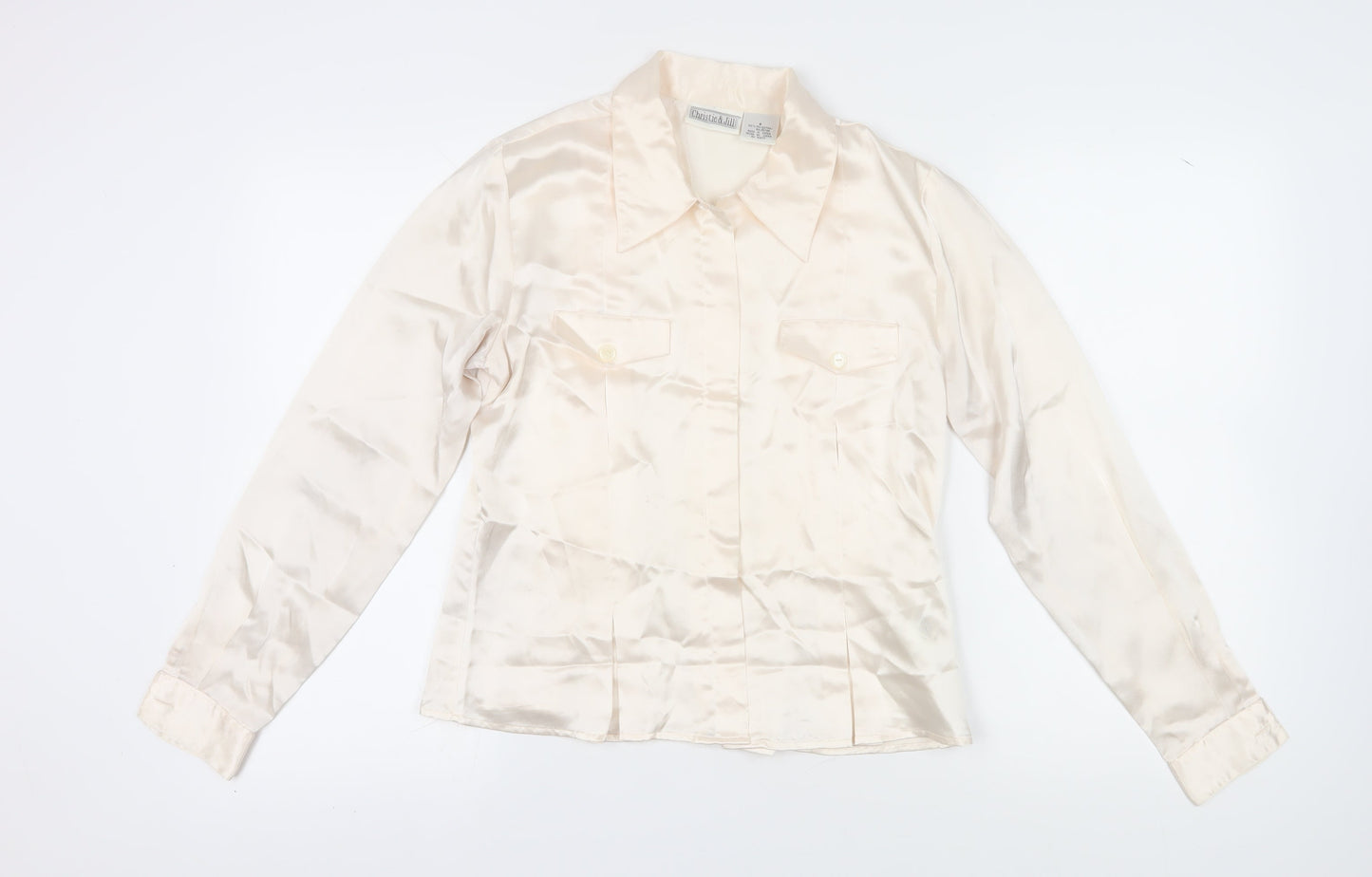 Christie & Jill Women's Ivory Satin Button-Up Shirt Size 10