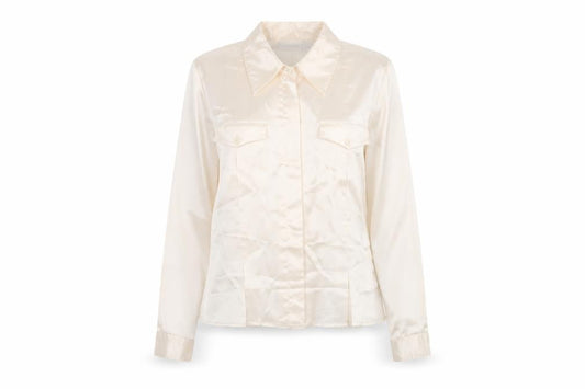 Christie & Jill Women's Ivory Satin Button-Up Shirt Size 10