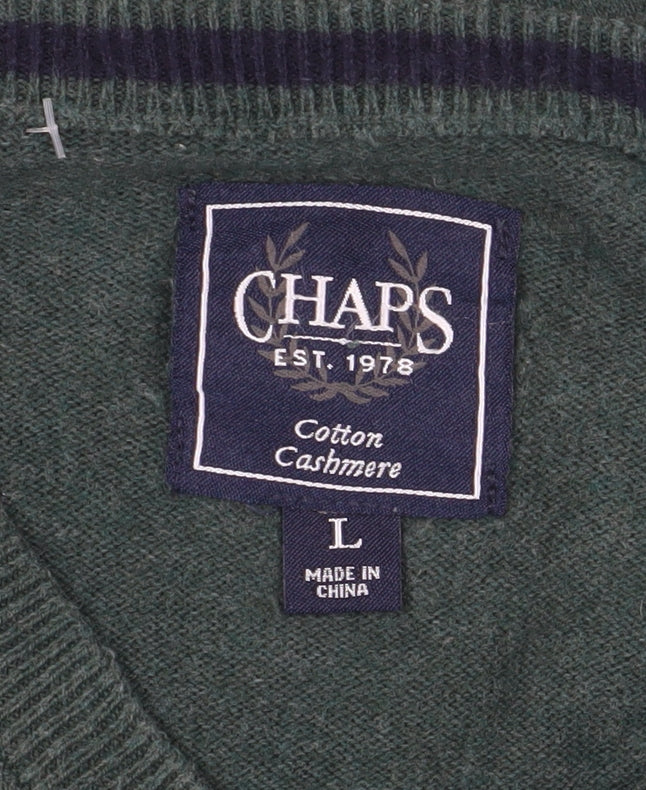 Chaps Men’s Green V-Neck Pullover Jumper L