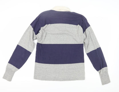 Lands' End Men's Blue Grey Striped Polo S