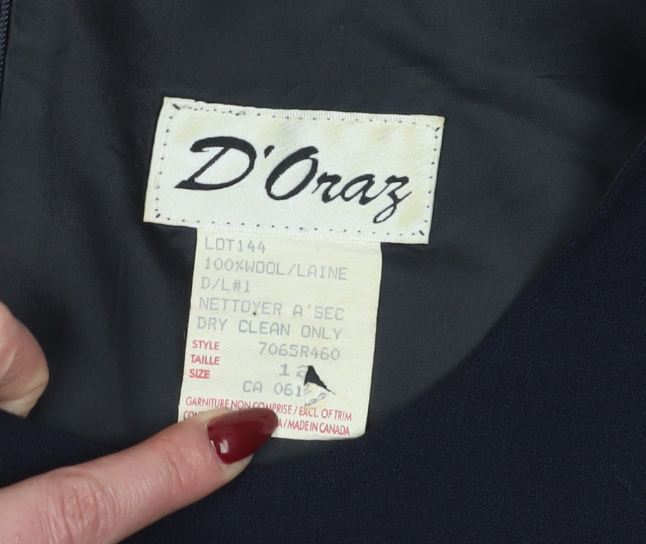 D'Oraz Women's Black Wool Sheath Dress Size 10