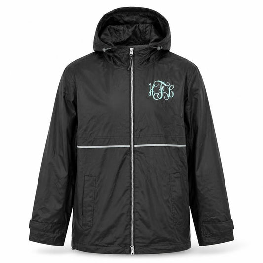 Front view of Charles River unisex black rain coat jacket m