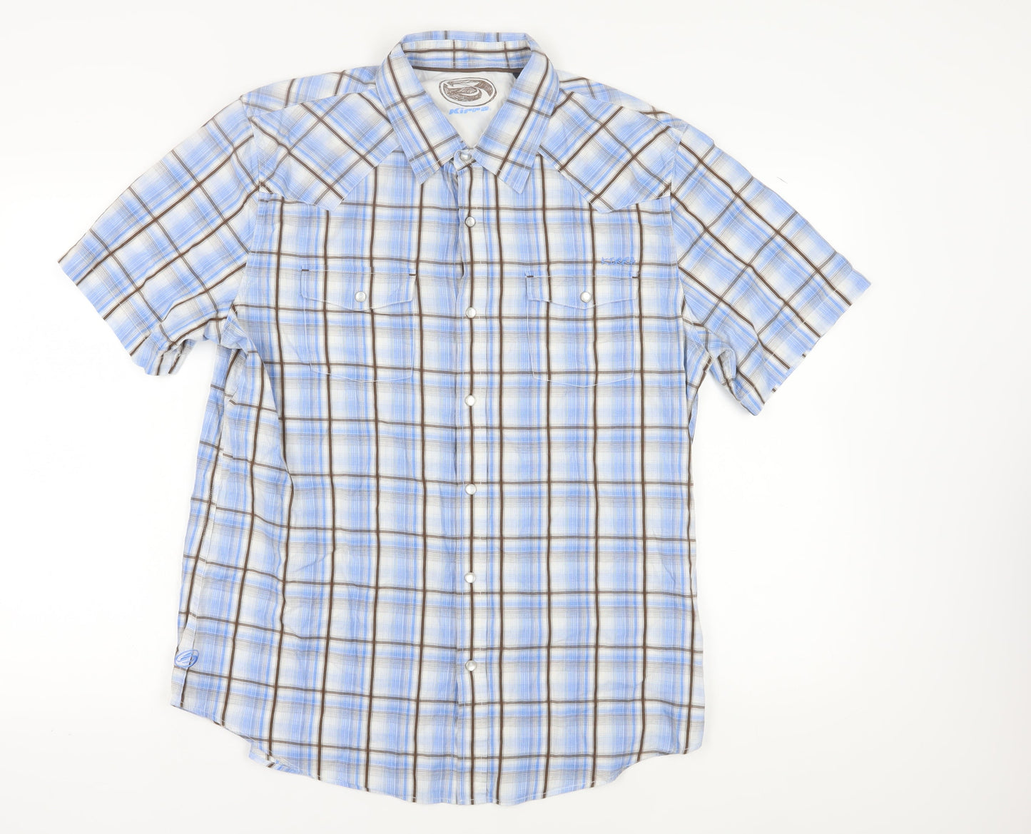 Kirra Men's Blue Plaid Short Sleeve Shirt, Size L