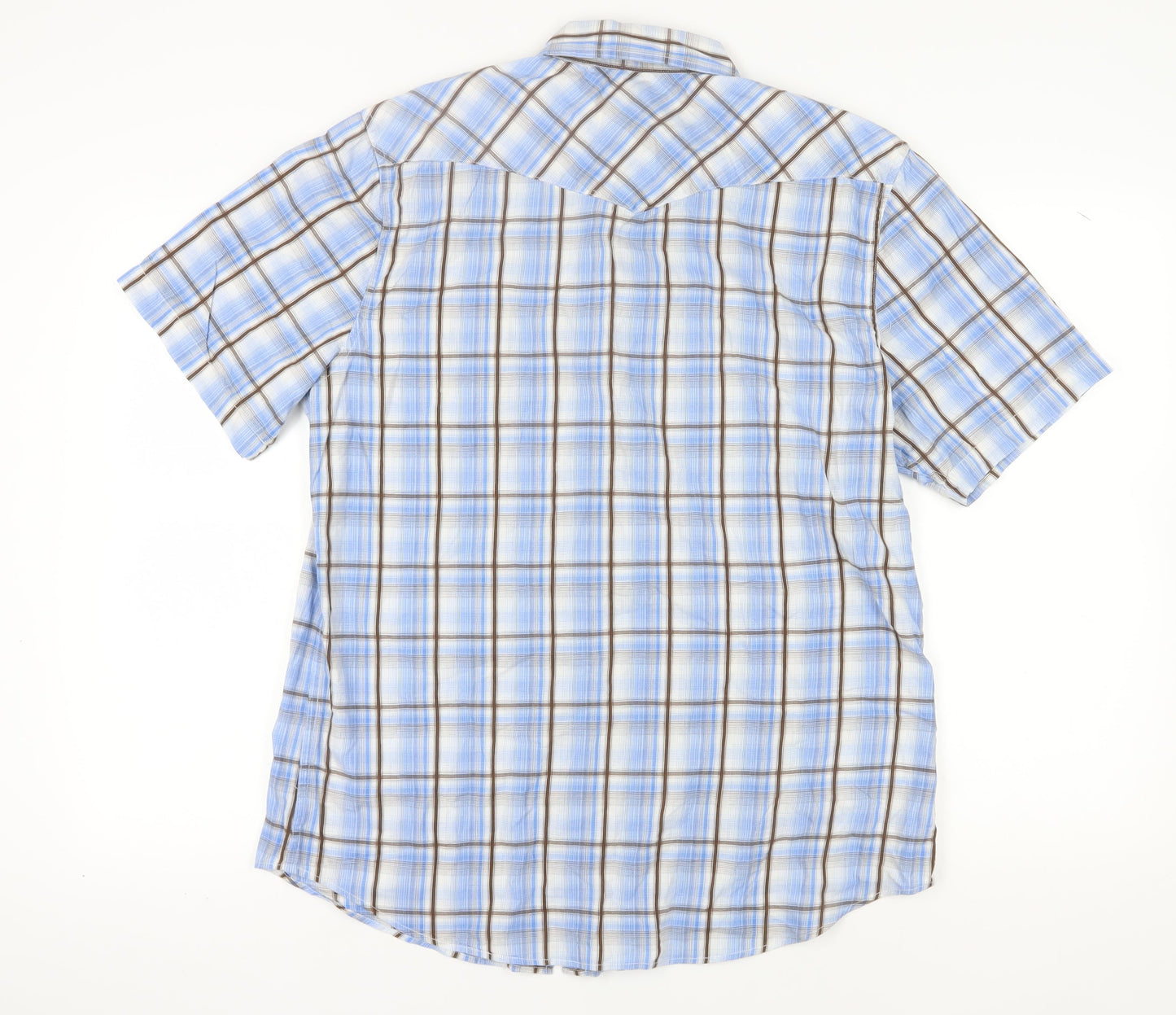 Kirra Men's Blue Plaid Short Sleeve Shirt, Size L