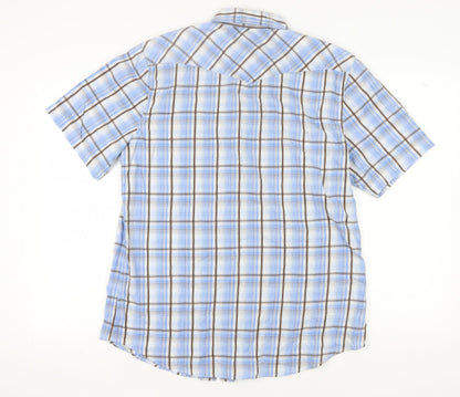 Kirra Men's Blue Plaid Short Sleeve Shirt, Size L