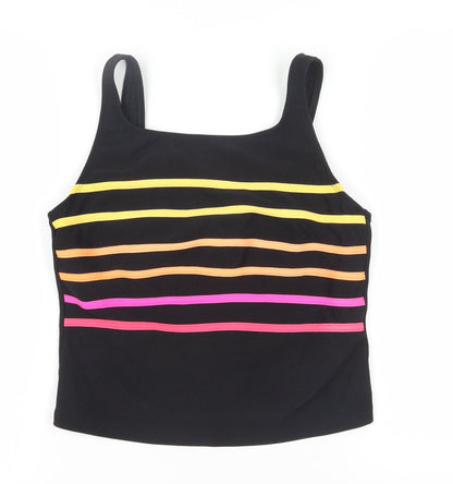 Longture Women's Black Tank Top, Size 16, Nylon Striped