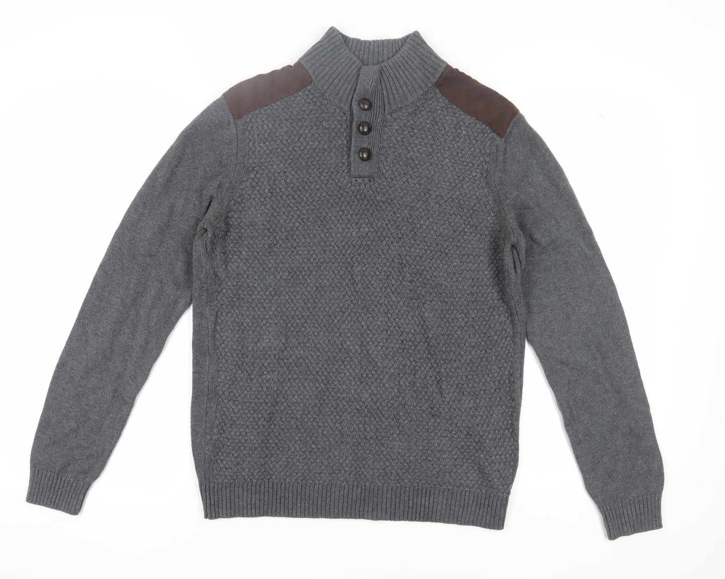 RW&CO Men's Grey Henley Jumper Large - Casual Comfort