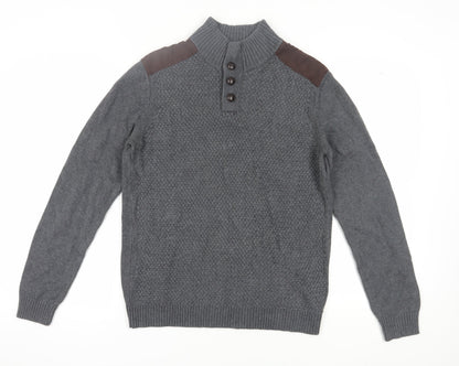 RW&CO Men's Grey Henley Jumper Large - Casual Comfort