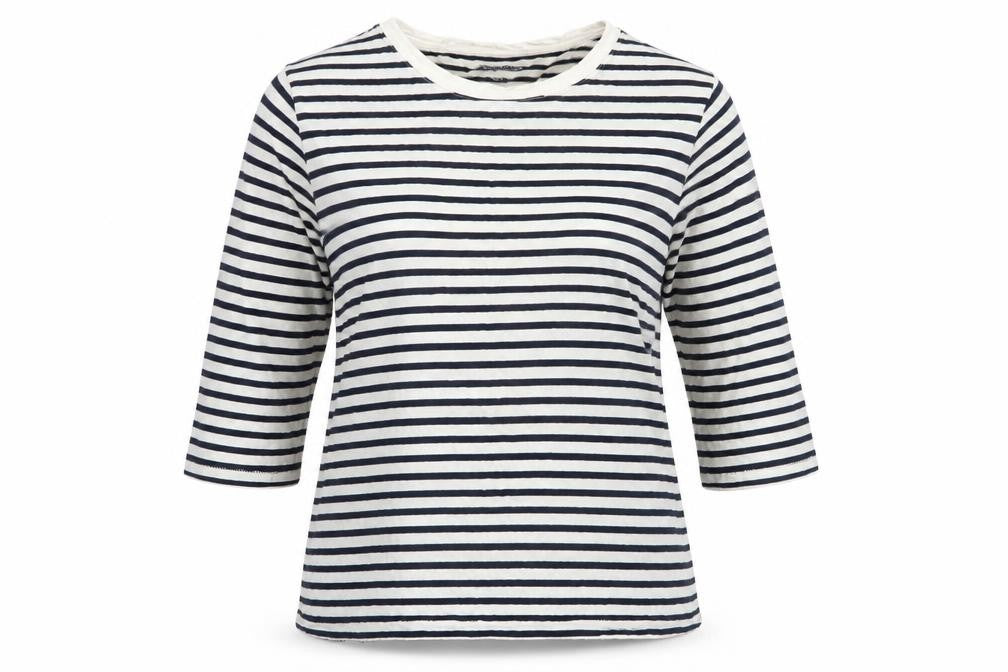 Front view of St Bernard Blue Striped T-Shirt, L, unisex, classic style
