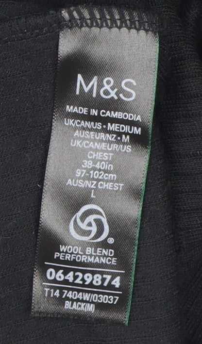 Marks and Spencer Black Wool Blend Men's Long Sleeve T-Shirt