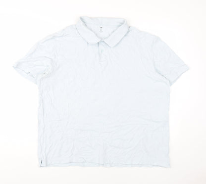 H&M Men's White Cotton Polo Shirt 2XL Short Sleeve