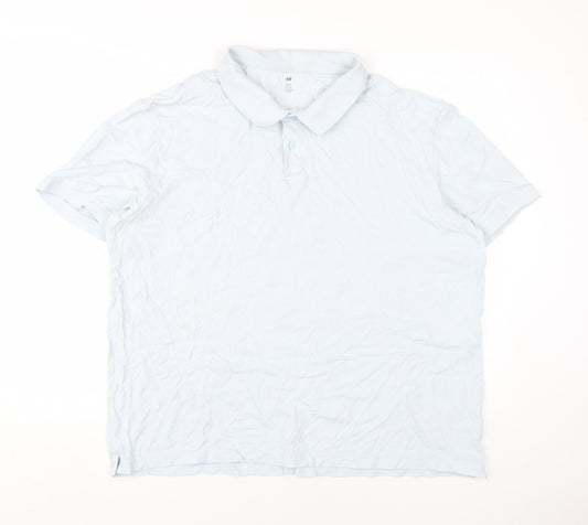 H&M Men's White Cotton Polo Shirt 2XL Short Sleeve
