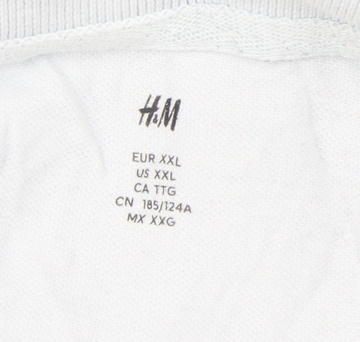 H&M Men's White Cotton Polo Shirt 2XL Short Sleeve