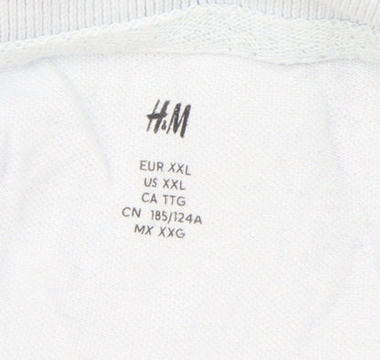 H&M Men's White Cotton Polo Shirt 2XL Short Sleeve