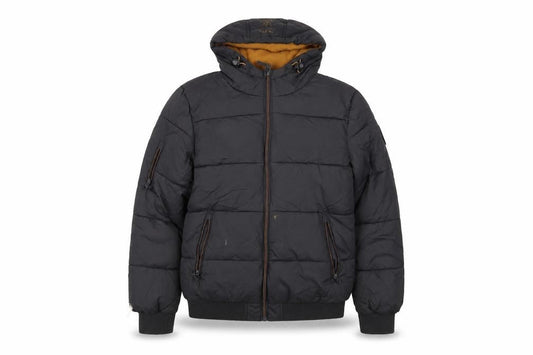 Front view of Ripstop unisex black puffer jacket xl winter casual