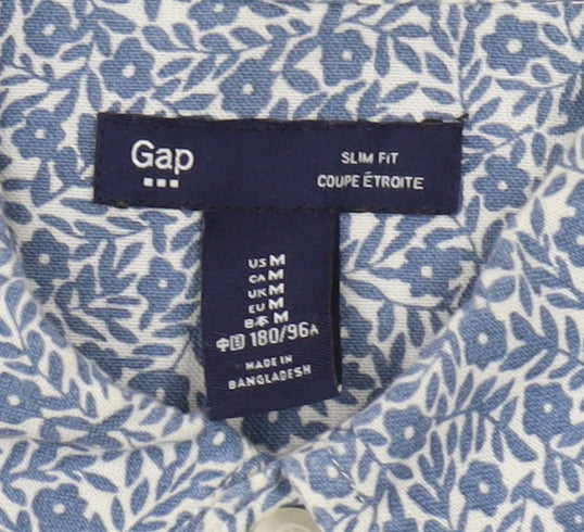 Gap Men's Blue Slim Fit Floral Button-Up Shirt M