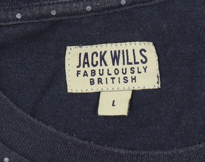 Jack Wills Men's Blue Polka Dot Crew Neck Tee L