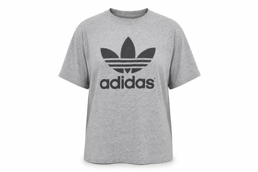 Front view of Adidas Grey Cotton-Polyester Women's T-Shirt, size L
