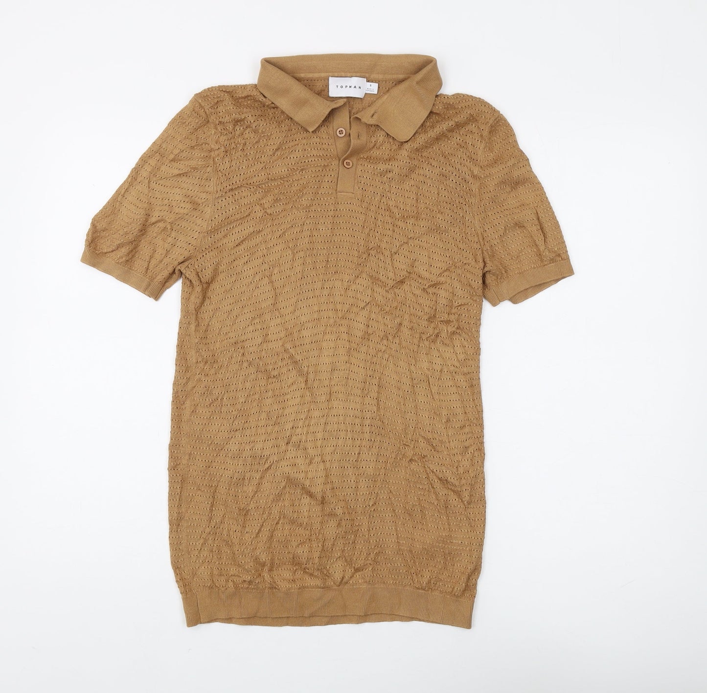 Topman Men's Brown Polo Shirt, Size S, Short Sleeve