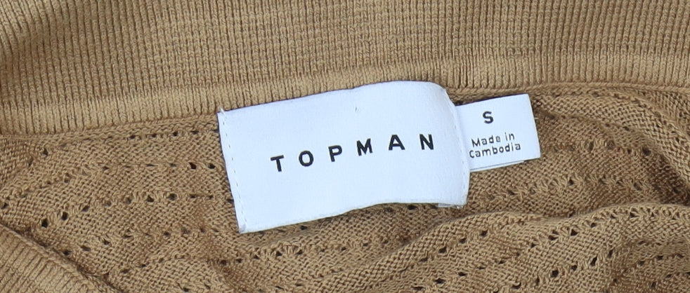 Topman Men's Brown Polo Shirt, Size S, Short Sleeve