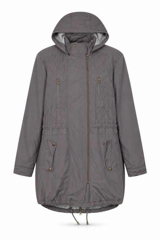 Indigo Collection Women's Grey Quilted Parka - Size 12