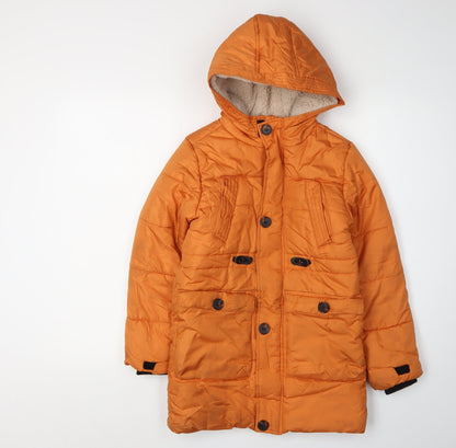 John Lewis Boys Orange Puffer Jacket, Age 10, Winter Hooded