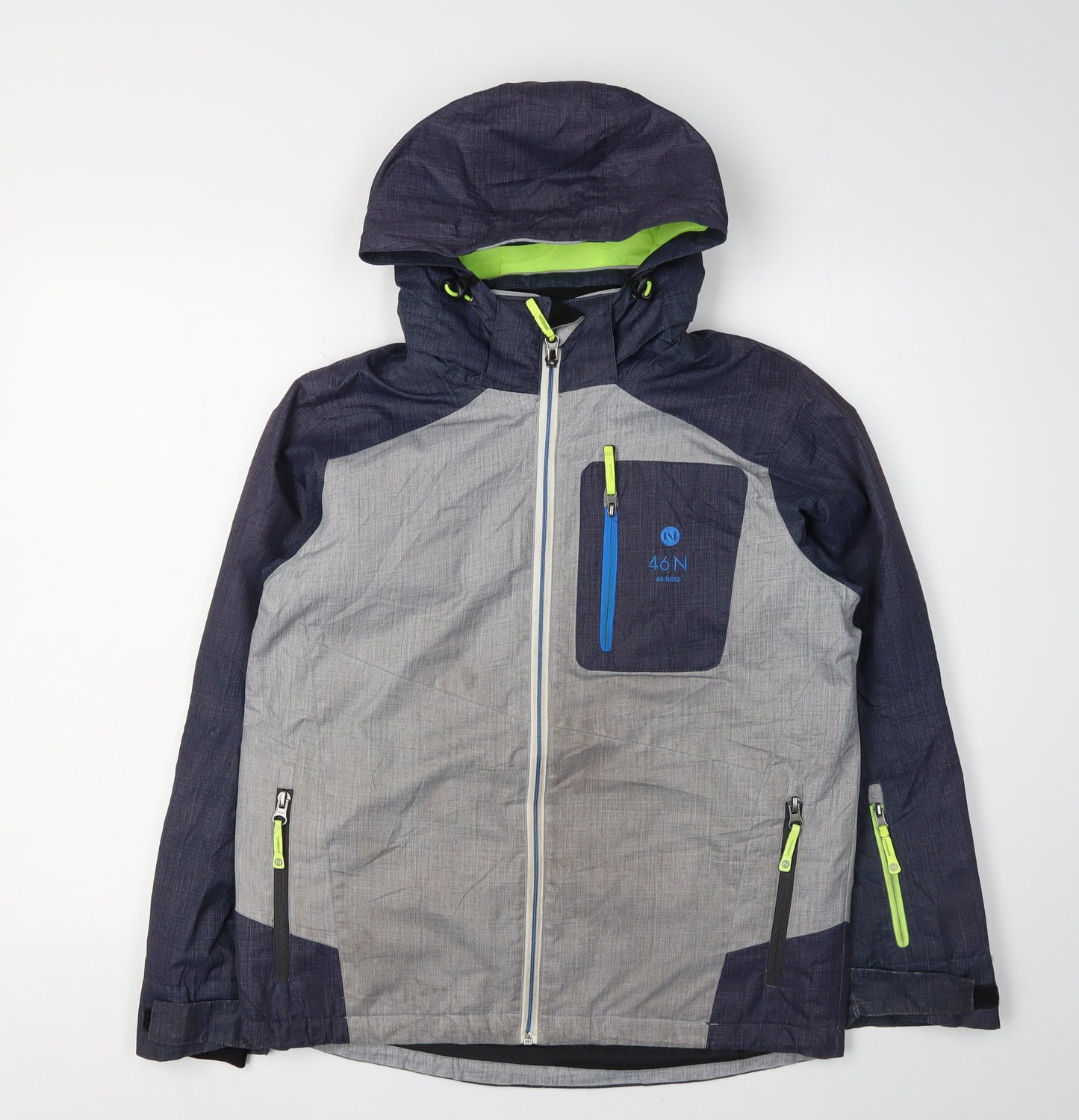 46 N Boys Grey Puffer Jacket with Hood, Size 15 Years