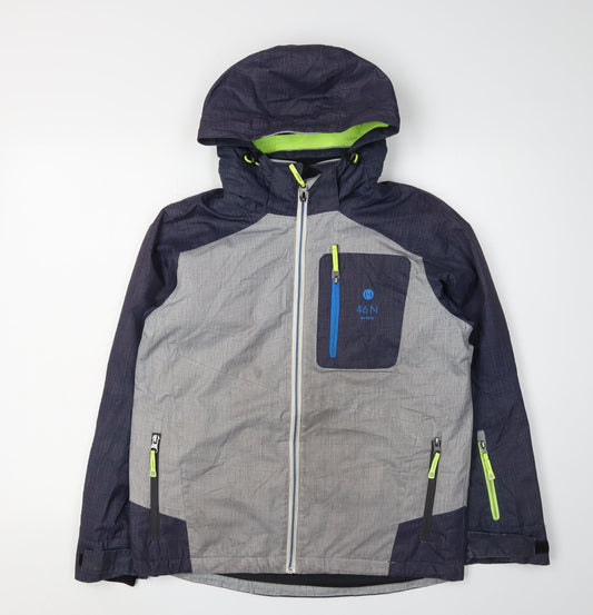 Additional front view of 46 N boys’ grey puffer jacket with hood, size 15, years