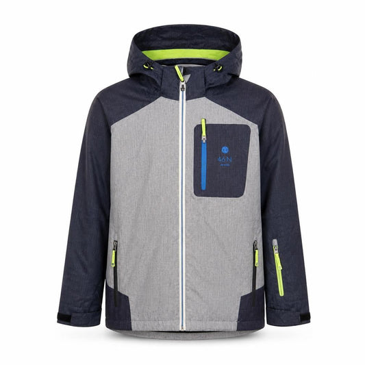 Front view of 46 N boys’ grey puffer jacket with hood, size 15, years
