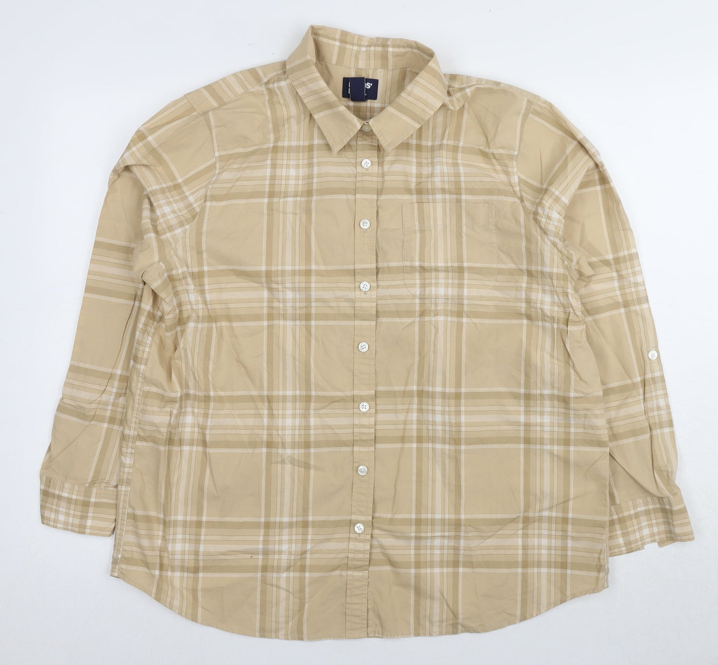 Lands' End Men Beige Plaid Casual Shirt XL
