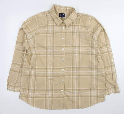 Lands' End Men Beige Plaid Casual Shirt XL