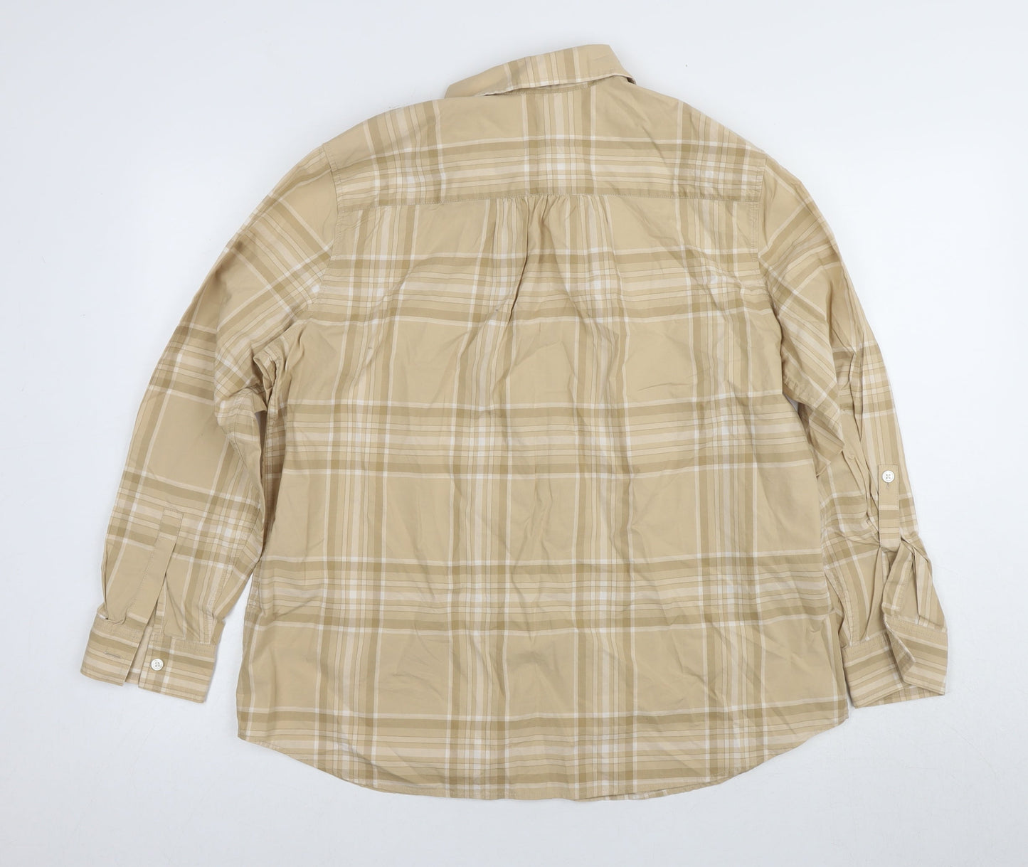 Lands' End Men Beige Plaid Casual Shirt XL