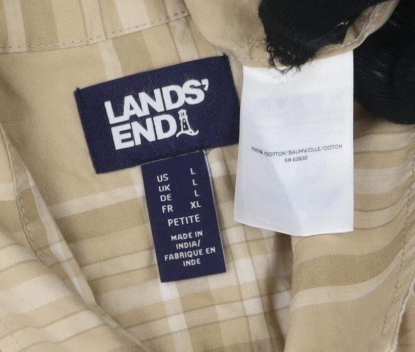 Lands' End Men Beige Plaid Casual Shirt XL