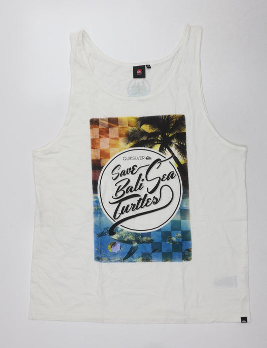 Quiksilver Men's White 2XL Sleeveless Beach T-Shirt