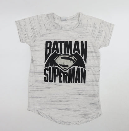 Womens UK Size 8 Batman White Basic T-Shirt