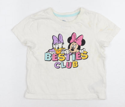 Disney Girls White Graphic Print T-Shirt, 3-4 Years, Casual Wear