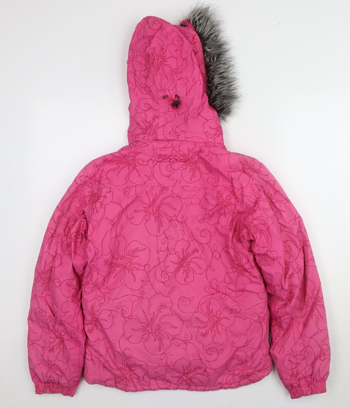 Tog24 Girls Pink Floral Puffer Jacket with Fur Trim