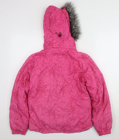 Tog24 Girls Pink Floral Puffer Jacket with Fur Trim