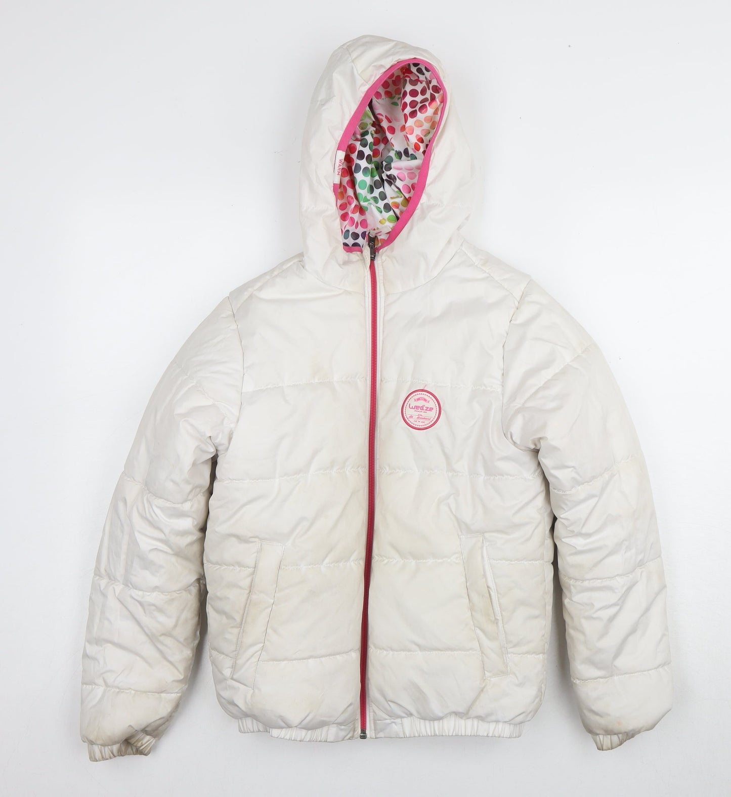 Decathlon Girls White Puffer Jacket, 12 Years, Hooded