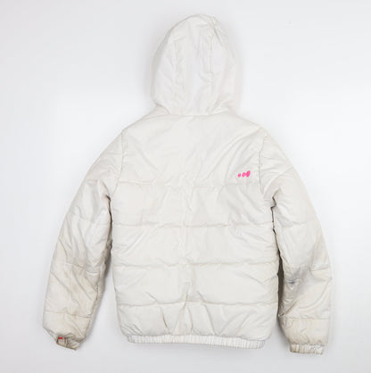 Decathlon Girls White Puffer Jacket, 12 Years, Hooded