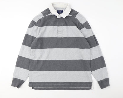 Charles Tyrwhitt Men's Grey Striped Long Sleeve Polo L