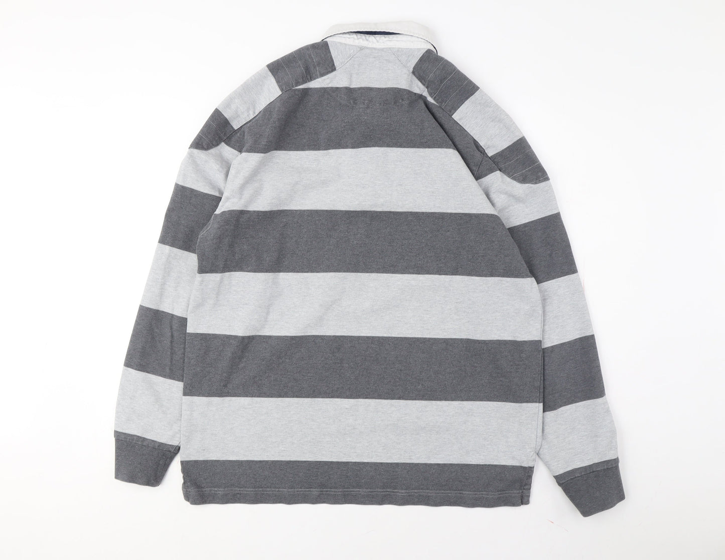 Charles Tyrwhitt Men's Grey Striped Long Sleeve Polo L