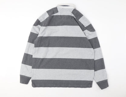 Charles Tyrwhitt Men's Grey Striped Long Sleeve Polo L