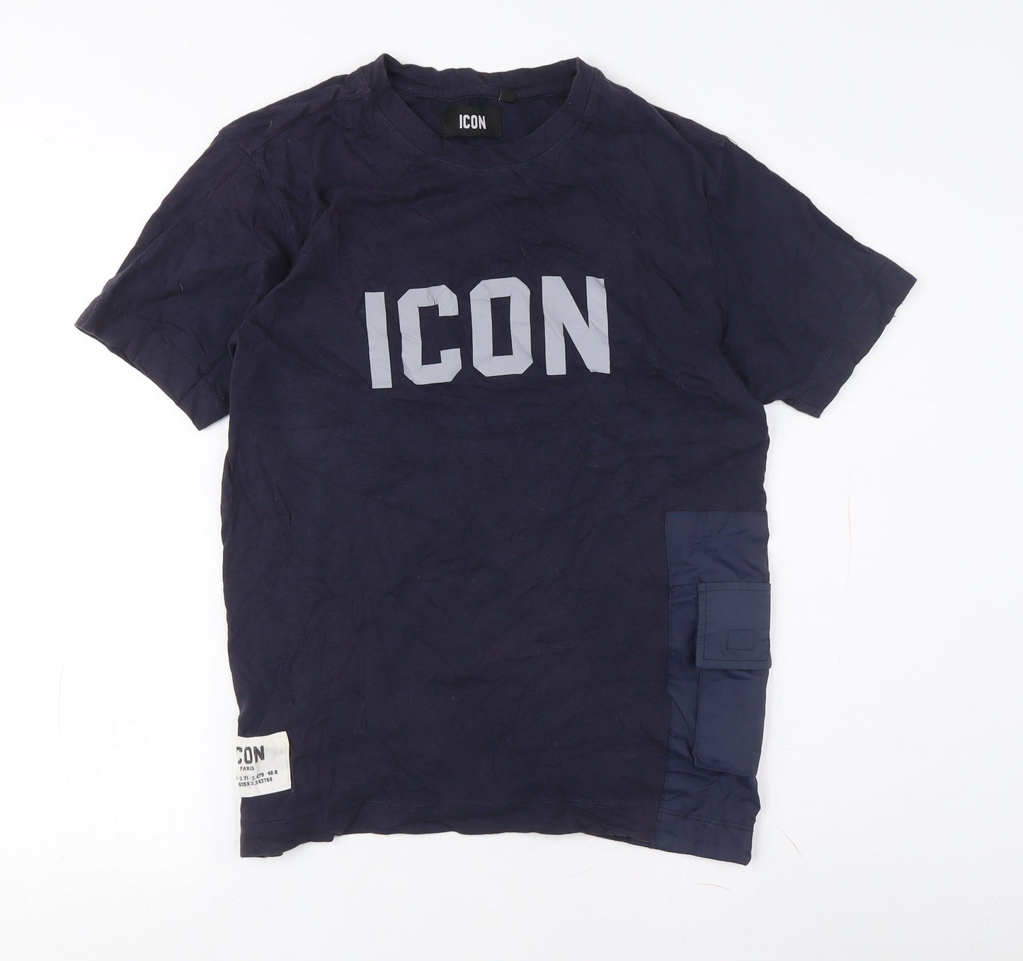 ICON Men's Blue Crew Neck Logo T-Shirt Short Sleeve S