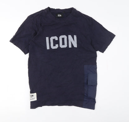 ICON Men's Blue Crew Neck Logo T-Shirt Short Sleeve S