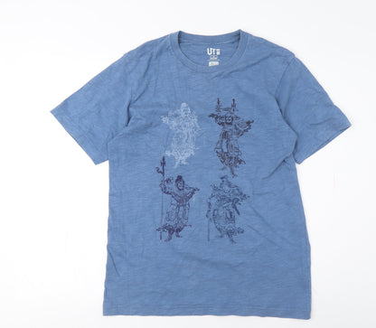 Unisex Adults UK Size S Uniqlo Blue Basic T-Shirt